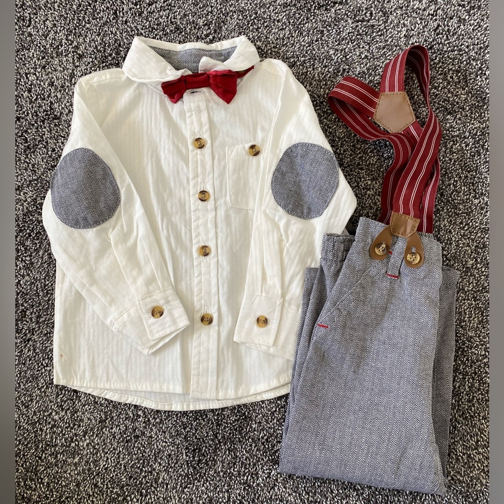 White dress shirt with overalls